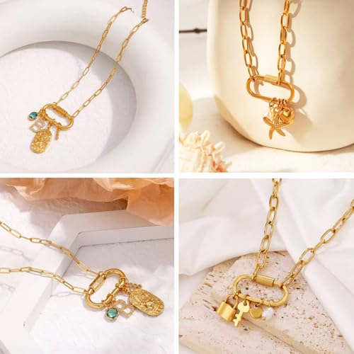 Stainless Steel Screw Carabiner Lock Charms, 18K Gold Plated, 6 Pieces, Jewelry Making Connectors, 0.83 x 0.43 Inch, Necklace Charm Holder Clasps (6)