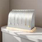 Cambered Necklace Display Stand with Leather Soft Mat Wood Jewelry Organizer Tabletop Display Holder for Necklaces,Choker Pendant (silver) - color: Silver