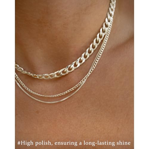 3PCS Gold Necklaces for Women,Chunky Statement Gold Plated Necklace Stack Layered Sterling Silver Herringbone Chains for Women Dainty Trendy Silver Chains Stacked Jewelry Gifts - color: silver statement necklace set