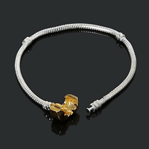 RUBYCA 5pcs 7.1" Silver Gold Color Clasp European Snake Chain Charm Bracelet fit Charm Beads DIY - color: Gold Clasp on Silver Snake Chain, size: 18 CM