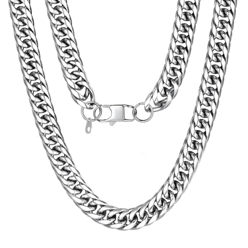 U7 Cuban Link Chain Necklace for Men, 12mm/9mm/6mm Miami Curb Chain, Stainless Steel/Black/18K Gold Plated, Hip Hop Jewelry, Heavy Duty Thick Chain Gift for Him, 18-36 Inch - color: a. 12mm Steel, size: 20 Inches