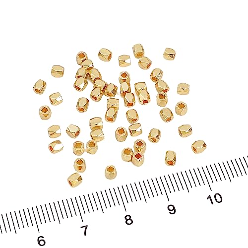 BEADIA 14K Gold Plated Faceted Spacer Beads 2.5x2.5mm 50pcs for Jewelry Making Findings Non Tarnish - color: 14K Gold, size: 2.5x2.5mm Faceted