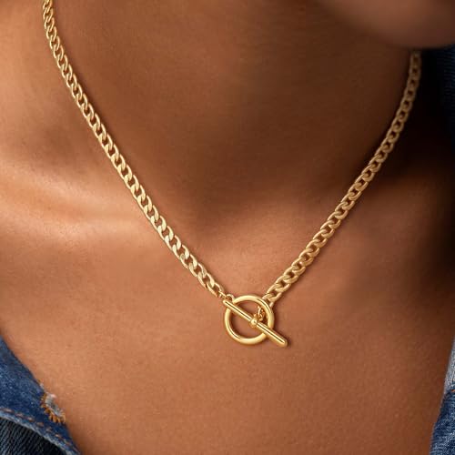 Carffordo Gold Plated Necklaces for Women - Dainty Layered 14K Gold Plated Stack Paperclip Rope Cuban Toggle Link Chain Choker Necklace Set Chunky Trendy Jewelry Gift - style: Cuban-Necklace