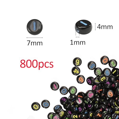 800pcs Number Beads Colorful Black Round Number Letter Beads 0-9 Mixed 4x7mm Plastic Shape Loose Beads for Jewelry Making Bracelets.
