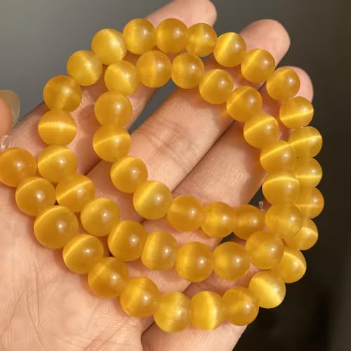 HAAMIIQII 8mm Golden Yellow Cat Eye Glass Round Crystal Stone Loose Gemstone Beads for Jewelry Making Bracelets Necklaces Earrings Crafts (45-50pcs) - color: Golden Yellow, size: 8mm (45pcs)