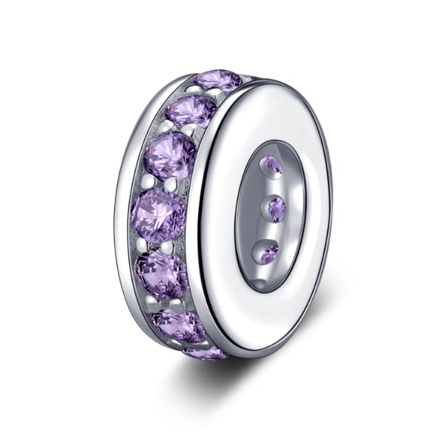 925 Sterling Silver Spacer Charm Bead with Clear CZ for Pandora Charms Bracelets - color: 4pcs Purple