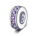 925 Sterling Silver Spacer Charm Bead with Clear CZ for Pandora Charms Bracelets - color: Purple