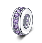 925 Sterling Silver Spacer Charm Bead with Clear CZ for Pandora Charms Bracelets - color: Purple