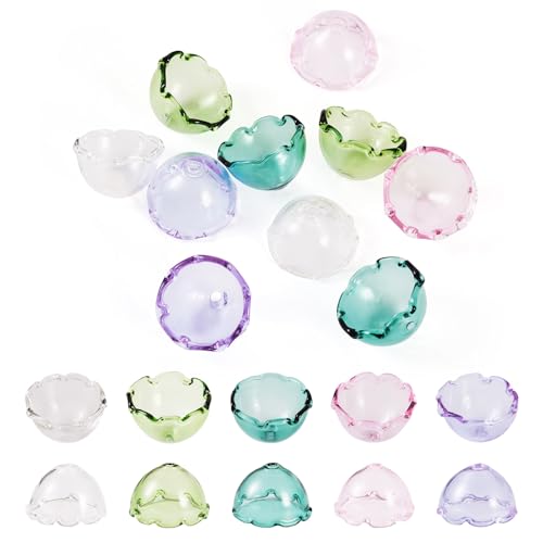 FASHEWELRY 10Pcs Glass Flower Beads Caps 5 Colors Clear Wind Bell Beads 21mm Glass Fishing Bead Jellyfish Bead for Wind Chimes Craft Jewelry Making - color: 5 Colors Bell Flower Beads