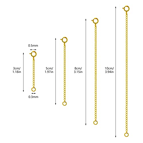 Necklace Extender, 4Pcs Gold 925 Sterling Silver Necklace Extenders Chain Bracelet Anklet Extension for Women Multiple Necklaces Jewelry (1”, 2”, 3”, 4”) - color: Golden