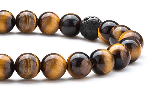 Hamoery Men Women 8mm Tiger Eye Stone Beads Bracelet Elastic Natural Stone Yoga Bracelet Bangle - color: Tiger Eye Stone-21003