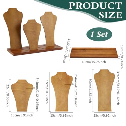 PH PandaHall Wood Necklace Display Stands 3-Row Necklace Holder Wooden Necklace Display Rack with 3 Removable Displays Bust Jewelry Display for Necklaces Rings Craft Selling Vendors Showcase Storage