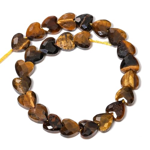 22pcs Faceted Heart Stone Beads Natural Tiger Eye Bead 8mm Crystals and Healing Stones for Jewelry Making Supplies,Friendship Bracelet Kit,Love Gifts - color: Tiger Eye