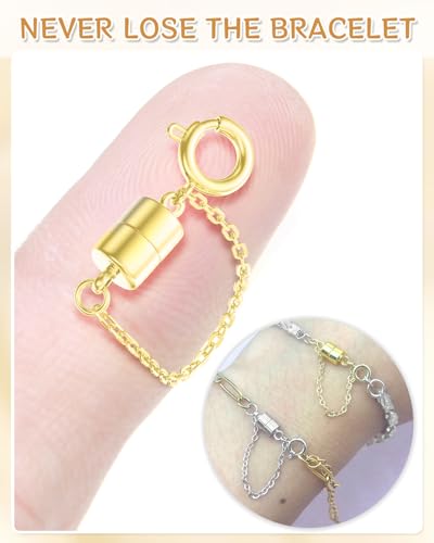 MKCYD 8Pcs Magnetic Bracelet Clasps and Closures with Safety Chain Never Fall Gold Bracelet Extender Converter Magnetic Clasps for Women - color: 8Pcs Gold