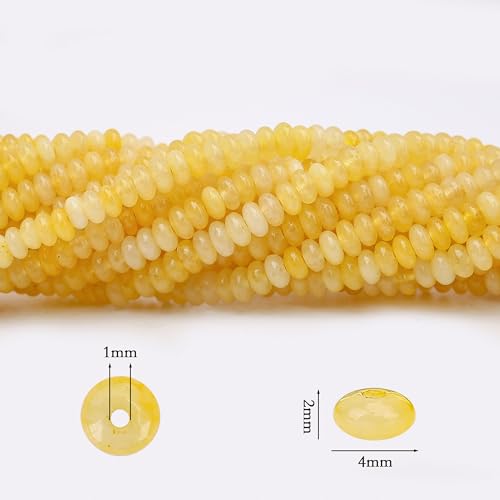 2 Strands (300PCs) Yellow Jade Rondelle Beads, 2 * 4mm Gemstone Loose Spacer Abacus Disk Beads for DIY Bracelet Necklace Earrings Jewelry Making, Craft Supplies Beading Kit - color: Yellow Jade, size: 2*4MM