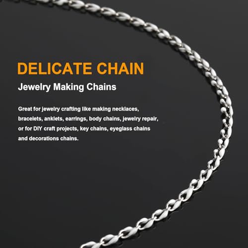 KYUNHOO 4 Meters White Oil Drip Lip Chain Link Silver Jewelry Chains for Making Jewelry Thin Craft Chain Roll with Lobster Clasps Jump Rings Supply Jewelry Making Findings - color: Silver White