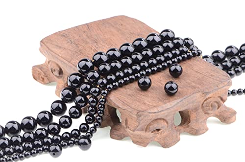 Bymitel 90 pcs Natural Genuine Real Round Loose Stone Beads Gemstone Spacers for Charm DIY Jewelry Making 15.5" per Strand 4mm (Black Onyx, 4mm) - color: Black Onyx, size: 4mm