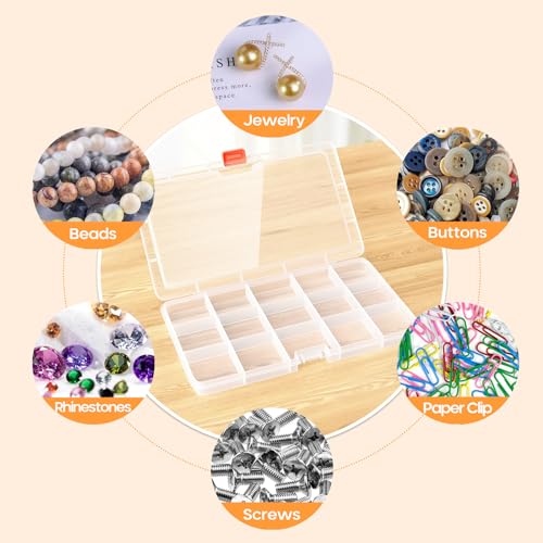 Moon Magpie 8PACK Extra Thick Bead Organizers, 15 Grid Mini Clear Plastic Storage Box Craft Containers for Nail jewelry rhinestones DIY Supply Case - size: 8P-FixedGrid