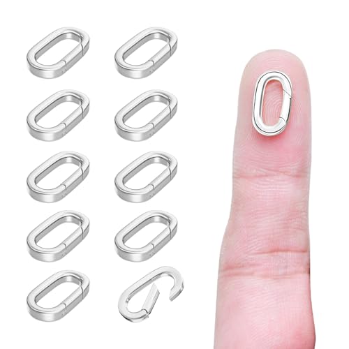 10Pcs Oval Clasp Carabiner Necklace Clasps and Closures, Spring Ring Clasp Pearl Necklace Enhancer Connector for Jewelry Bracelet Making - color: Silver, size: Small (0.55 × 0.32 × 0.08 in)