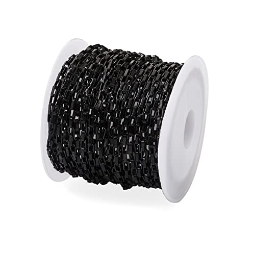 Pandahall 16.4 Feet Stainless Steel Rectangle Jewelry Cable Chains 4x2x1mm Unwelded Venetain Chains Box Chains with Spool for DIY Jewelry Making(Black)