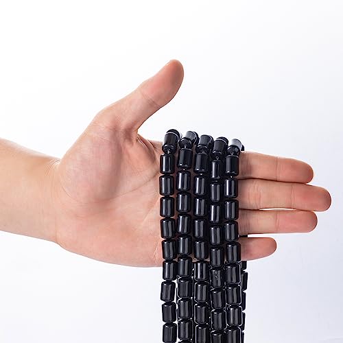 Natural Black Agate Cylinder Tube Beads 10x14mm 38cm/str Loose Semi Gemstone Stone Beads for Making Bracelets Necklace - color: Black Agate