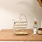 NIKKY HOME Cat Earring Holder Hanging Organizer Stand Metal Jewelry Tree Table Top Ear Stud Holder Tower Rack with Ring Tray and Hook for Girls (56 Holes), Gold