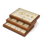 Solid Wood Flat Jewelry Tray Microfiber Necklace Bracelet Ring Earring Watch Bangle Stackable Drawer Organizer for Storage Display (Cream White) - style: 1 Grid