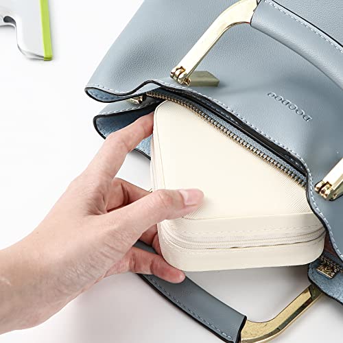 Neveika Portable Travel Mini Jewelry Box Leather Jewellery Ring Organizer Case Storage Gift Box Girls Women (white). - color: White