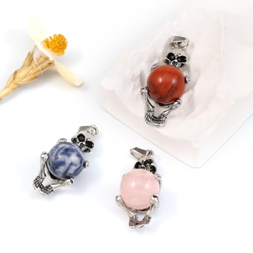 LE SKY 8 Pcs Natural Stone Pendants Unique Skull Shape Healing Crystal Charms for Jewelry Making Necklace