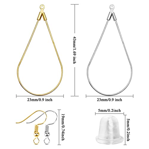 240PCS Earrings Beading Hoop Teardrop Beading Earring Hoops Beading Hoop Earring Finding Components for DIY Jewelry Making 100PCS Earring Hooks 100pcs Silicone Earring Backs (K Gold, White K) - color: 240PCS;Teardrop;K Gold,White K
