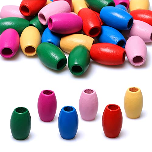 30Pcs 30 x 20mm Oval Wood Beads Colorful Barrel Wooden Spacer Beads with 10mm Large Hole for Bead Crafts Making (5Pcs for Each Color) - color: 30x20mm, MixColor#30pcs
