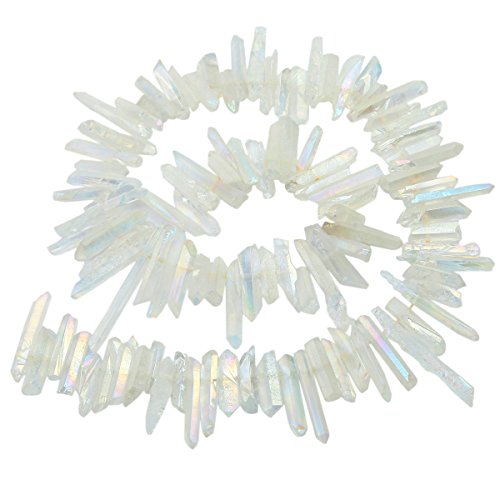 SUNYIK Angel Aura Quartz Titanium Coated Crystal Points Quartz Rough Sticks Spikes Point Beads 15 inch Strand Drilled - color: #1-Angel Aura Quartz(Rough), size: 0.4"-1.3"