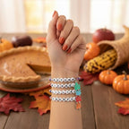 Thanksgiving Stackable Bracelet for Women Set Colorful Beads Rubber Ring Elastic Layering Letter Disc Maple Leaf Pendant Clay Stretch Fall Bracelets Fall Costume Bracelet Jewelry for Women - style: Style3