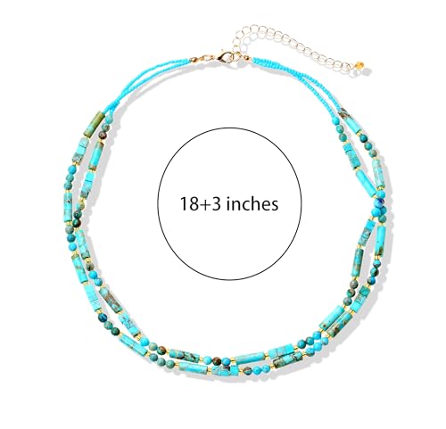 Elisheva Natural Stone Choker Necklace for Women, Boho Natural Emperor Jasper Stone Lace Agate Beaded Crystal Necklace, Gemstone Jewelry Gift for Her - style: 2 layered blue emperor stone
