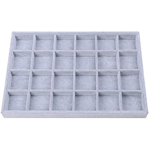 Gray Velvet Stackable 24 Grid Jewelry Tray Showcase Display Organizer Holder Dividers for Teen Gemstone,Pendant,Key, Marble Accessory Storage Box Case Adjustable Dish for Decorate Woman Vanity Table - color: Grey 24 Grid