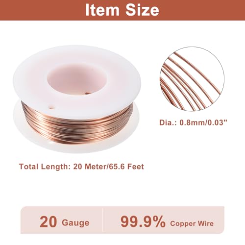 uxcell Soft Copper Wire (20 Gauge, 65.6 FT), 99.9% Pure Bare Copper Wire 0.8mm Solid Craft Wire for DIY Crafting Gardening Decoration (20Meter) - size: 20 Gauge x 65.6 FT