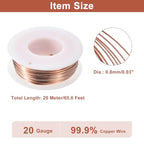 uxcell Soft Copper Wire (20 Gauge, 65.6 FT), 99.9% Pure Bare Copper Wire 0.8mm Solid Craft Wire for DIY Crafting Gardening Decoration (20Meter) - size: 20 Gauge x 65.6 FT