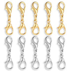 10 Pcs Double Lobster Clasp Necklace Chain Extenders Bracelet Clasp Connector Gold Silver Lobster Claw Clasps Double Opening Jewelry Clasps for DIY Jewelry Making - color: Gold+Silver