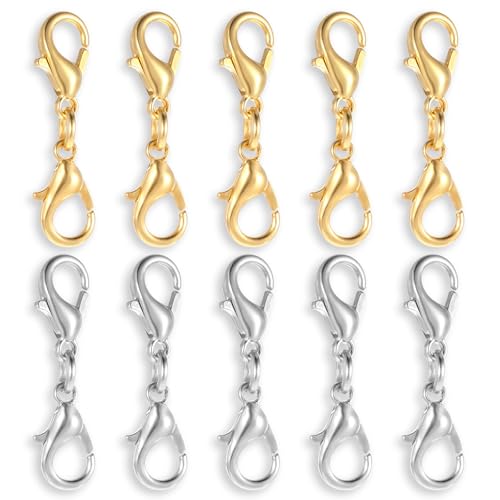 10 Pcs Double Lobster Clasp Necklace Chain Extenders Bracelet Clasp Connector Gold Silver Lobster Claw Clasps Double Opening Jewelry Clasps for DIY Jewelry Making - color: Gold+Silver