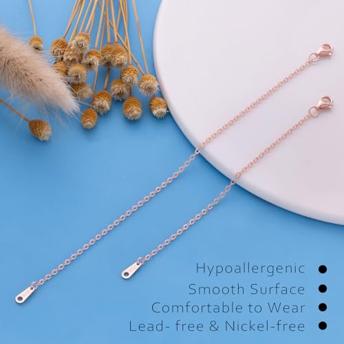 VANBARIS Rose Gold Necklace Extender Rose Gold Durable Necklace Extender, 925 Sterling Silver Chain for Bracelet Anklet, 2 Piece Set 4" 6" Inches - color: RoseGold, size: 4 6 inch