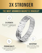 MagnetRX® 3X Strength Mens Magnetic Bracelet – Titanium Magnetic Bracelets for Men – Premium Fold–over Clasp & Adjustable Length with Sizing Tool & Gift Box (Silver) - color: Silver (3X Strength)