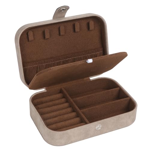 Hatori Travel Jewelry Box, PU Leather Small Jewelry Organizer for Women Girls, Portable Mini Travel Case Display Storage Holder Boxes for Stud Earrings, Rings, Necklaces, Bracelets (Brown) - color: Brown