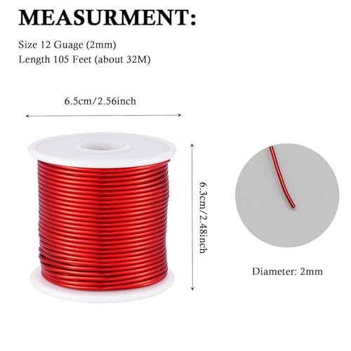 12 Gauge Red Aluminum Craft Wire (105FT) - Anodized for Jewelry Making, Beading Floral, Plant Gardening, Sculpting & Modeling Craft Wire (Red #23, 2mm) - color: Red #23