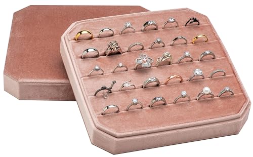 Multiple Velvet Ring Storage Organizer Display Tray Jewelry Box Earring Holder Case for Wedding Birthday Christmas Day (Blush Peach) - color: Blush Peach