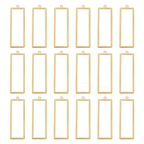 BENECREAT 20Pcs Golden Rectangle Brass Pendants, Hollow Geometric Metal Pendants Frames Open Bezel Charms for DIY Crafts Jewelry Making - color: Rectangle