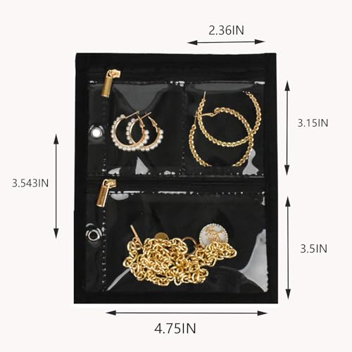 GSXRB Travel Jewelry Organizer Case with Clear Zipper Pouches,3pcs Velvet Jewelry Storage Book Binder, Multi-Layer Inner Pages for Earrings/Rings/Necklace/Bracelet, Compact & Waterproof(Black lining) - color: Black lining