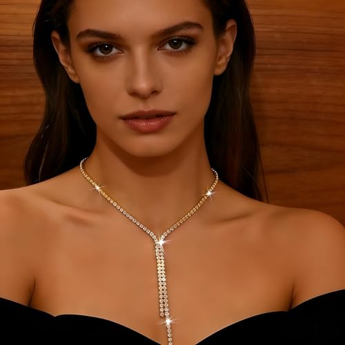 Gold-Tone Bridal Wedding Jewelry Necklace Earrings Bracelet Set Rhinestone Accessories for Brides Women Formal Prom Party Banquet Gifts