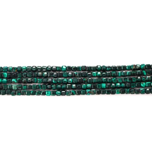 Faceted Natural Malachite 2-3mm Cube Square Loose Beads Gemstone Small Loose Beads Healing Crystal Energy Stone for DIY Jewelry Making 15" - color: Malachite