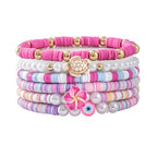POYAMUSE Hawaiian Colorful Plumeria Flower Beads Strand Bracelet Set for Women Beach Vacation Summer Luau Party - color: Turtle