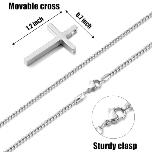Fiusem Cross Necklace for Men, Silver/Gold/Black Mens Cross Necklaces with 2.5mm Cross Chain and Stainless Steel Cross Pendant, Box Chain 16-24 Inch, Jewelry Gift - size: 26.0 Inches, style: Small silver cross: 1.2" * 0.7"